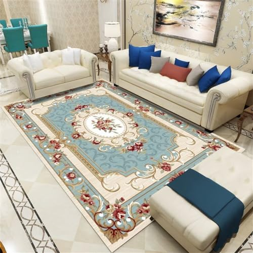 RUGMRZ Kinder Teppich Teppich Weltall Schlafzimmerteppich Mit Botanischem Floralem Vintage-Muster Und Milbenschutz Blau 200X300Cm Teppich Günstig 6Ft 6.7''X9Ft 10.1''