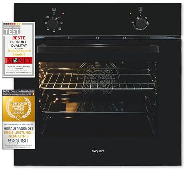 Exquisit Einbaubackofen EBE255-U-020 schwarz | Energieeffizienzklasse A | 59,0 l Garraum | Umluft | Einbaubackofen 60 cm