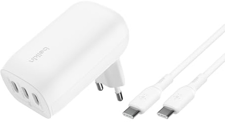 Belkin BoostCharge USB-C-Ladegerät mit DREI Anschlüssen und PPS (67 W) PD 3.1-fähiges iPhone-Schnellladegerät für die iPhone 17, Air, iPhone 16, MacBook Pro, AirPods, Galaxy USB-C/Typ C-Kabel