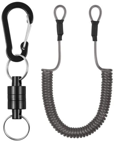 Lixada Magnetic Net Release Magnet Clip Holder for Fly Fishing with Quick Release Carabiner and Stretchable Spring Cord