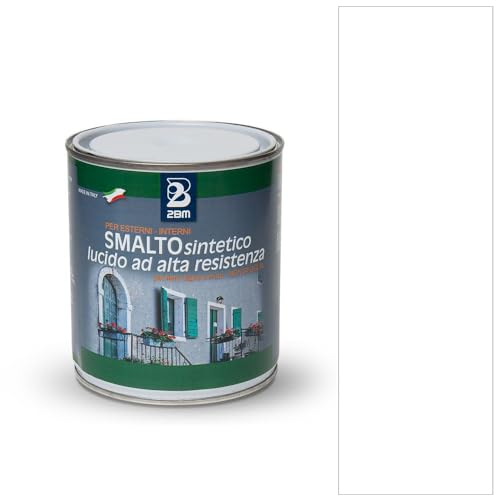 2BM Smalto Sintetico ad Alta Resistenza Bianco Segnale RAL9003 a Solvente Brillante Inodore, Non Ingiallente, Adatto a Legno, Metallo e Muro, Per Interni ed Esterni | Formato 0,75 lt