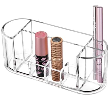 oupados Acryl Makeup Aufbewahrungsbox Fächern Make Up Organizer Transparent Kosmetik Organizer Aufbewahrungsbox Geeignet zur Aufbewahrung Von Lippenstift Make-Up-Pinseln 17.5×6.3×6.5cm