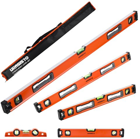 URASISTO 5-Piece Spirit Level Set, 10, 16, 24, 32, 48 Level Set with Magnetic Torpedo Level, 45°/90°/180°Bubbles Measuring, Aluminium Alloy Levels with Carrying Bag