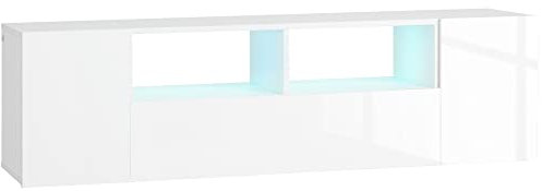HOMCOM High Gloss TV Unit Cabinet for TVs up to 60 with LED Lights, TV Stand with Storage Shelves and Cupboards, White