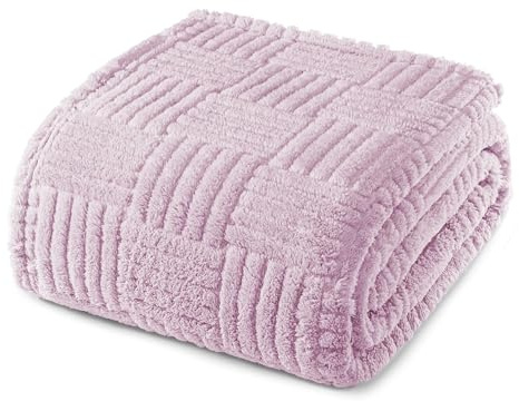 Whale Flotilla Fluffy Fleece Queen Size Blanket for Bed, 230x230 CM Fuzzy Soft Cozy Exquisite Blankets with Decorative Jacquard Pattern for All Season, Warm but Lightweight, Lilac