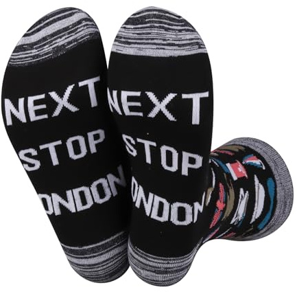 JXGZSO London Lover Gift Next Stop London Socks - Unisex Adults - Black - Medium - 2 Count - Funny Socks - Letter Print - Graduation - Tube Socks