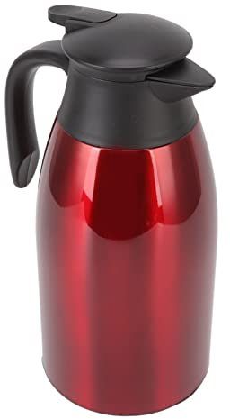 Carafe en Acier Inoxydable avec Couvercle Distributeur Sous Vide, 2L Porte pour Eau Chaude, Lait, Café, Thé, Soupe (ROUGE VIN)