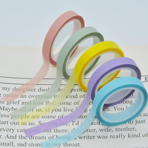 RANYAKE 5Rollen Highlight Strips,Transparent Farbiges Klebeband,Transparente Haftnotizen Klebezettel,Abnehmbare fluoreszierende farbige Haftnotizen,für Schule,Büro,Notizen,Bücher
