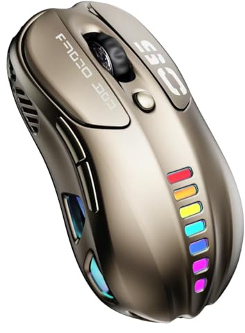 Uiosmuph V98 Souris De Jeu sans Fil, Tri-Mode 2.4 G/USB-C/Bluetooth Souris Gaming sans Fil, 12000DPI RGB Souris Rechargeable 6 Boutons Programmables, Souris Ergonomique Bluetooth, Bronze