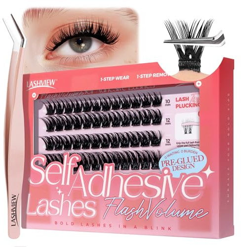 LASHVIEW Selbstklebende Wimpern, 3 Sekunden zum Aufsetzen, Super-Portabilität Einfach für Einsteiger. 24-Stunden-Halt, Ideal für Jeden Anlass 72 Stück 10-16 mm (Z01)