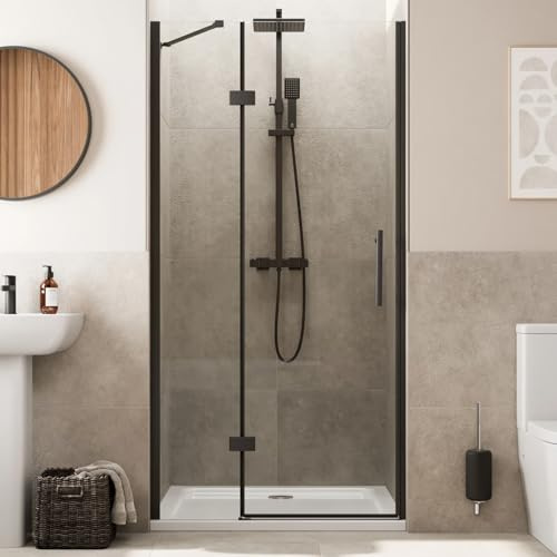 Baystone® 1000mm Frameless Hinged Shower Door Enclosure 8mm Toughened Safety Glass Reversible Cubicle Doors for Showers, Black
