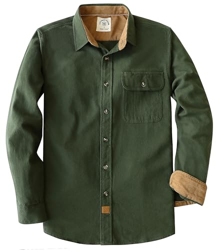 Dubinik® flanellskjorta herr rutiga flanellskjortor långärmad casual button down fritidsskjorta med bröstficka normal passform, Grön (militärgrön), XL
