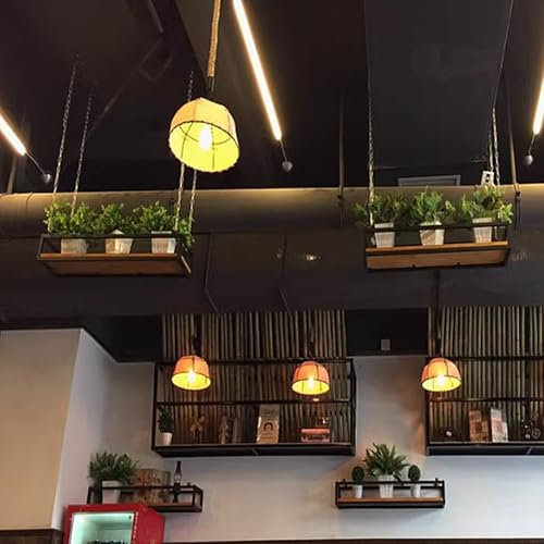 Ceiling Hanging Shelf - Wall Mounted Floating Shelves Wood and Metal Plant Flower Pot Stand Decorations Display Shelving Wine Holder for Bar Living Room Kitchen Rack(120x25x15cm)