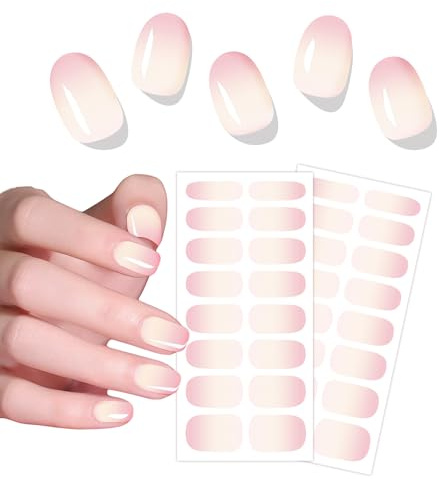 MWOOT Semi Cured Gel Nail Strips, Work with UV Lamp Cured Gel Nail Stickers Easy to Apply, Long Lasting Salon-Quality Manicure Kit, Professional Nails Art at Home, Full Nails Wraps for Women (Pink)