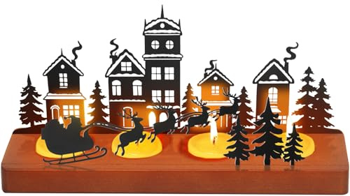 Adventskranz Modern Länglich, Adventskranz für Teelichter Weihnachtsdeko auf Tisch, Advent Kerzenhalter Metall, Adventskranz Holz Haltern, Adventsgesteck & Weihnachten deko für Tisch