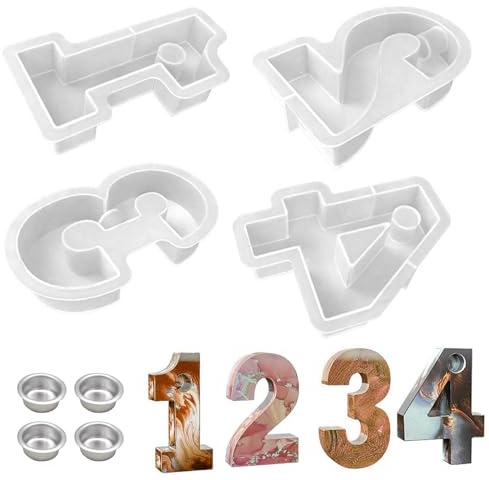 Lot de 4 moules en silicone de 1 à 4 chiffres - Couronne de l'Avent - 1 à 4 moules à couler - Chiffres de l'Avent 3D - Bougeoirs 3D faits à la main - Pour décoration de table à manger