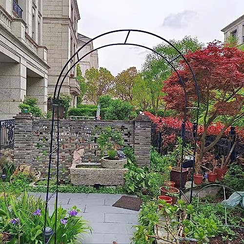 Arco de jardín de metal resistente, árbol de rosas negras para bodas y fiestas, enrejado de soporte para plantas trepadoras con base, 1,4 m de ancho x 2,3 m de alto, soporte para flores
