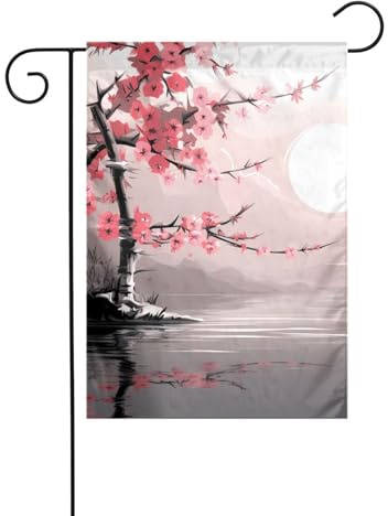 YYHWHJDE Bamboo and Cherry blossoms Tree Zen Pattern Garden Flag Courtyard Decoration 12x18in Thick durable
