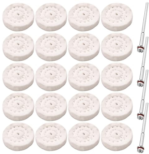 Set di 24 mini dischi per lucidatura in cotone, 25 mm, compatibili con Dremel, per lucidatura gioielli, lucidatura metallo, include 4 aste metalliche