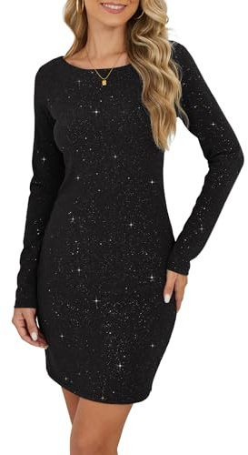 YUTILA Damen Glitzer Cocktailkleid mit Langarm (Lined, Non transparent) | Elegante Pailletten, Glänzendes Partykleid, Minikleid, Wie angegossen, Sexy, elegant zugleich für Abend & Festliche Anlässe