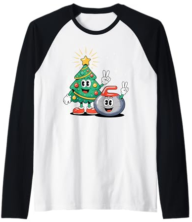 Navidad Árbol Piedra De Curling X-Mas Curler Camiseta Manga Raglan