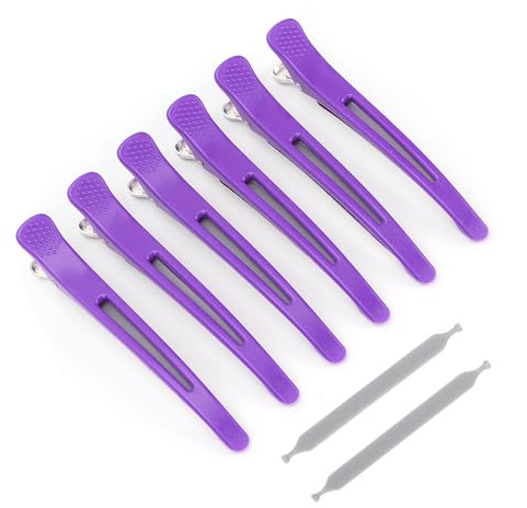 ACOGEDO Hårklämmor Som Inte är Glidhår för Professionell Styling - 6st Hårklipp med Silikonband för Skärning, Sektionering och Styling | Vit (Purpur)