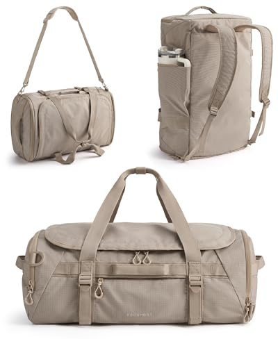BAGSMART 4-IN-1 Duffle Bag for Travel, 40L Travel Bag Gym Duffle, TSA Carry on Backpack with Shoes Compartment & Wet Pocket, Water-resistant Workout Duffel, Camel