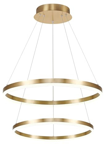 CATINER 2-Ring Hängeleuchte Moderner LED Rund Hängelampe Gold Pendelleuchten Esszimmer LED Kronleuchter Dimmbar mit Fernbedienung für Esstisch Wohnzimmer Schlafzimmer Küche,40+50cm
