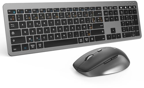 seenda COE300 Clavier Souris sans Fil Bluetooth, Connexion Multidispositif (2.4GHz+BT1+ BT2), Silencieux, Ultra-Fin Clavier AZERTY Français, Compatible Windows/Mac OS/iPad/Android, Noir et Gris
