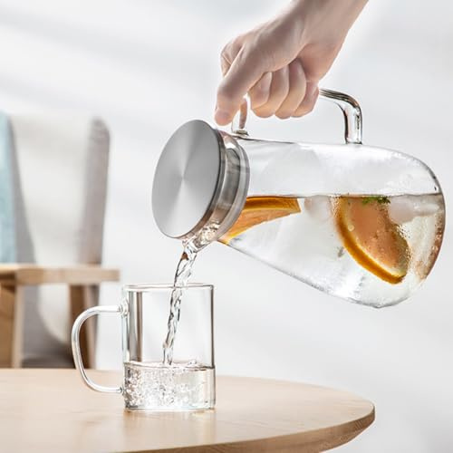 TOYANDONA Pichet à Eau Froide en Verre 1500 Ml Réservoir Antidéflagrant Transparent Bouilloire Pratique pour Jus de Fruits Grosse Capacité pour Famille et Réception