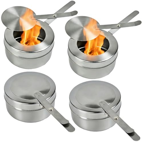 ASOUUNLD 4Pcs Portable Fondue Burner, Fuel Dough Containers Alcohol Stove Portable Stainless Steel Alcohol Burner for Fondue with Lid for Buffet, Fondue, Camping
