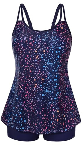 Hanna Nikole Tankini, magkontroll, plusstorlek, tvådelad baddräkt, hög midja, badkläder, A-linje, badtopp, Färgglada prickar, 50 plus size