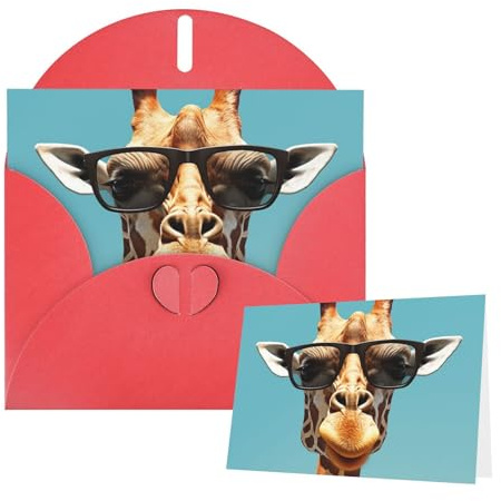 Thinking of You - Biglietti con buste, giraffa con occhiali da sole, biglietti di auguri per tutte le occasioni, biglietto di ringraziamento vuoto per inviti di nozze, San Valentino, compleanno, 10 x