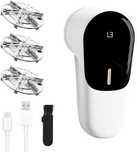 LeadsaiL Elektrischer Fusselentferner für Kleidung, wiederaufladbar, Fusselentferner, 3 Geschwindigkeiten, LCD-Display, Aufladung durch Typ-C, 6 Blätter, bis zu 2 Stunden Laufzeit für Kleidung und