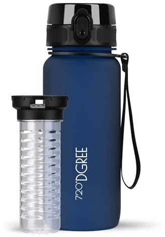 720°DGREE Vattenflaska uberBottle + fruktinfusion - 350 ml, 500 ml, 650 ml, 1 l, 1,5 l - BPA-fri Tritan, läckagesäker, återanvändbar - sport dricksflaska för barn, gym, fitness, utomhus, cykling, skola 09 safirblå | Softtouch 650ml