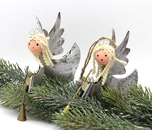 LB H&F Christbaumschmuck Weihnachts-ANHÄNGER 2er Set Christbaumanhänger Deko Metall Engel Silber zum Hängen Weihnachten Weihnachtsdeko