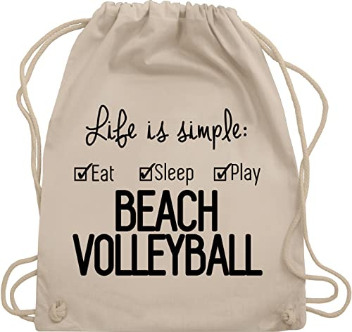 Turnbeutel Rucksack - Volleyball Geschenke Zubehör - Life is simple Beachvolleyball - Unisize - Naturweiß - für volleyballer volleyballtasche vollyball geschenk beach beutel volleyball-turnbeutel