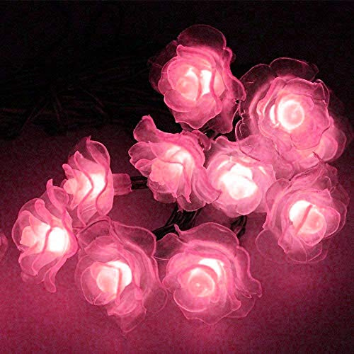 Sobeta-Solar String Lights Garden, 6M 30LED Rose Flower Fairy Lights Flower Solar String Lights Outdoor Waterproof (Pink)