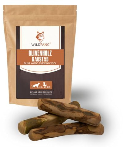Wildfang® Tuggleksak av olivträ för hundar – Slitstarka leksaker för aggressiva tuggare, tandspridning hos valpar, tuggmuskler, tuggpinne av olivträ för stora hundar (över 25 kg), 3-pack