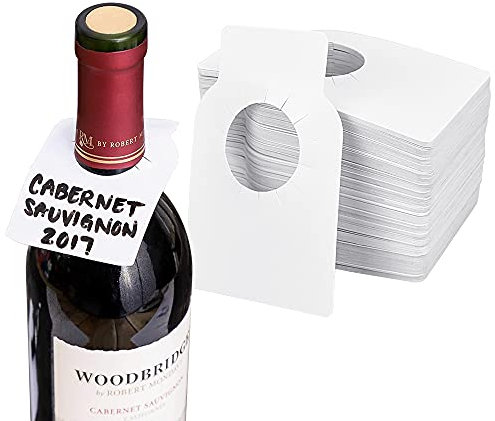 BUENTYA 200 Stücke Flaschen Anhänger Etiketten Weiß Flaschenanhänger Flaschenetiketten Wein PVC Weinkeller Etiketten Weinflaschen zum Beschriften Wasserdicht Geschenkanhänger Tags für Flaschenhals