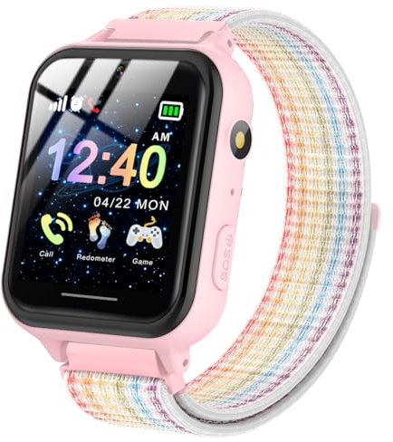PTHTECHUS Smartwatch per Bambini, Telefono Smartwatch con Lettore Musicale per Ragazzi e Ragazze Giochi SOS Contapassi Touchscreen Fotocamera Orologio per Bambino 4-12 Anni Regalo (04UK-S19Pink)