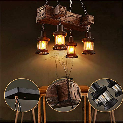Holz Retro Kronleuchter Loft Bar Deckenleuchte E26 Retro Deckenleuchter LED Kronleuchter geeignet für die Dekoration von Wohnzimmer, Bar, Esszimmer