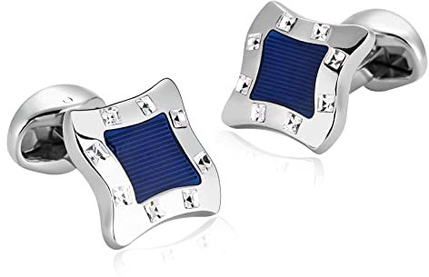 Whoiy Manschettenknöpfe mit Gravur Blau, Manschettenknöpfe Herren Gravur Hochzeit Edelstahl Silber Blau Zirkonia für Männer mit Geschenkbox