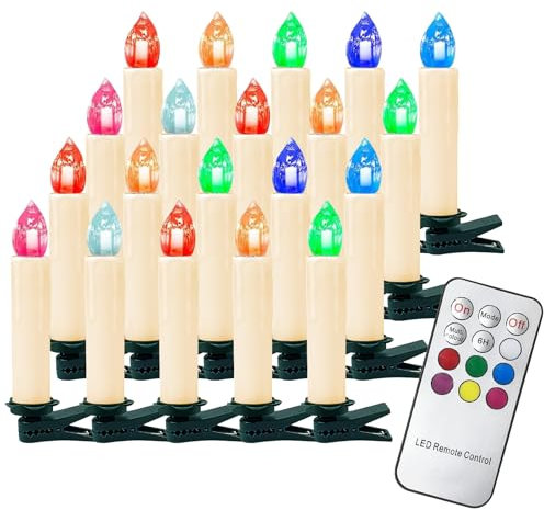 Gotoll Candele Natalizie a LED 20 pezzi Candele LED Senza Fiamma per Albero di Natale Candele Natalizie Senza Fili con Telecomando e Clips,Decorazioni Natalizie - Luce bianca calda