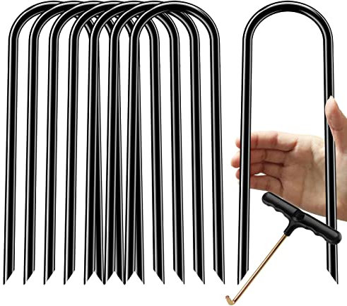 Trampoline Stakes high Wind, Heavy Duty Trampoline Anchors, Galvanized Steel Wind Stakes for Trampoline (Black U Type 8pcs)