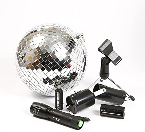 Kit de boule à facettes - Kit de fête mobile - Boule miroir de 20 cm - Moteur à piles - Pinspot - Trépied - Lumière à effet - Kit complet