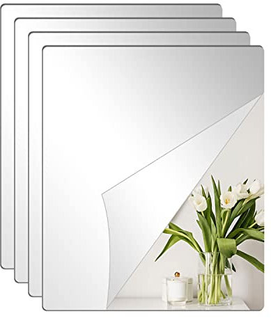 Yxyaolee HD Klebespiegel Spiegel Kein Glasspiegel Spiegelfliesen A4 29x21 Abgerundeter Spiegel Flexibler Spiegelfolie Selbstklebend Acrylic Wanddekoration Dekospiegel Wandspiegel（4pcs）
