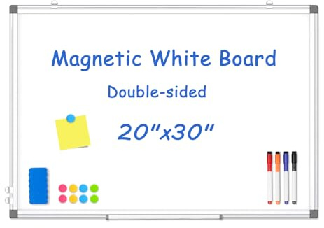 WALGLASS Double-Sided White Board 30x20 Dry Erase Magnetic for Wall