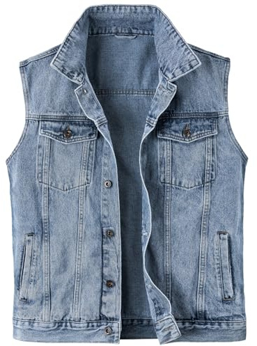 Harbrosrce Gilet Smanicato in Jeans Uomo Retro Vintage Cotone Fresco Senza Maniche Giacca di Denim per Capispalla Fotografia Moto