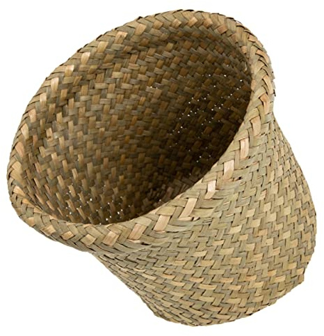 Garneck Vintage Woven Wastepaper Basket l Round 21x18cm Natural Color Wicker Storage Bin Sundries Organizer for Home Office Kitchen